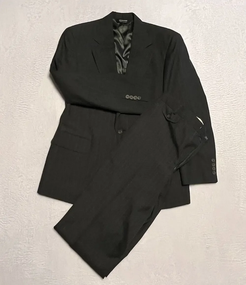 VTG Early 90s Gray Pinstripe 40R 32x30 2pc Pant Suit 100% Wool Flat Front
